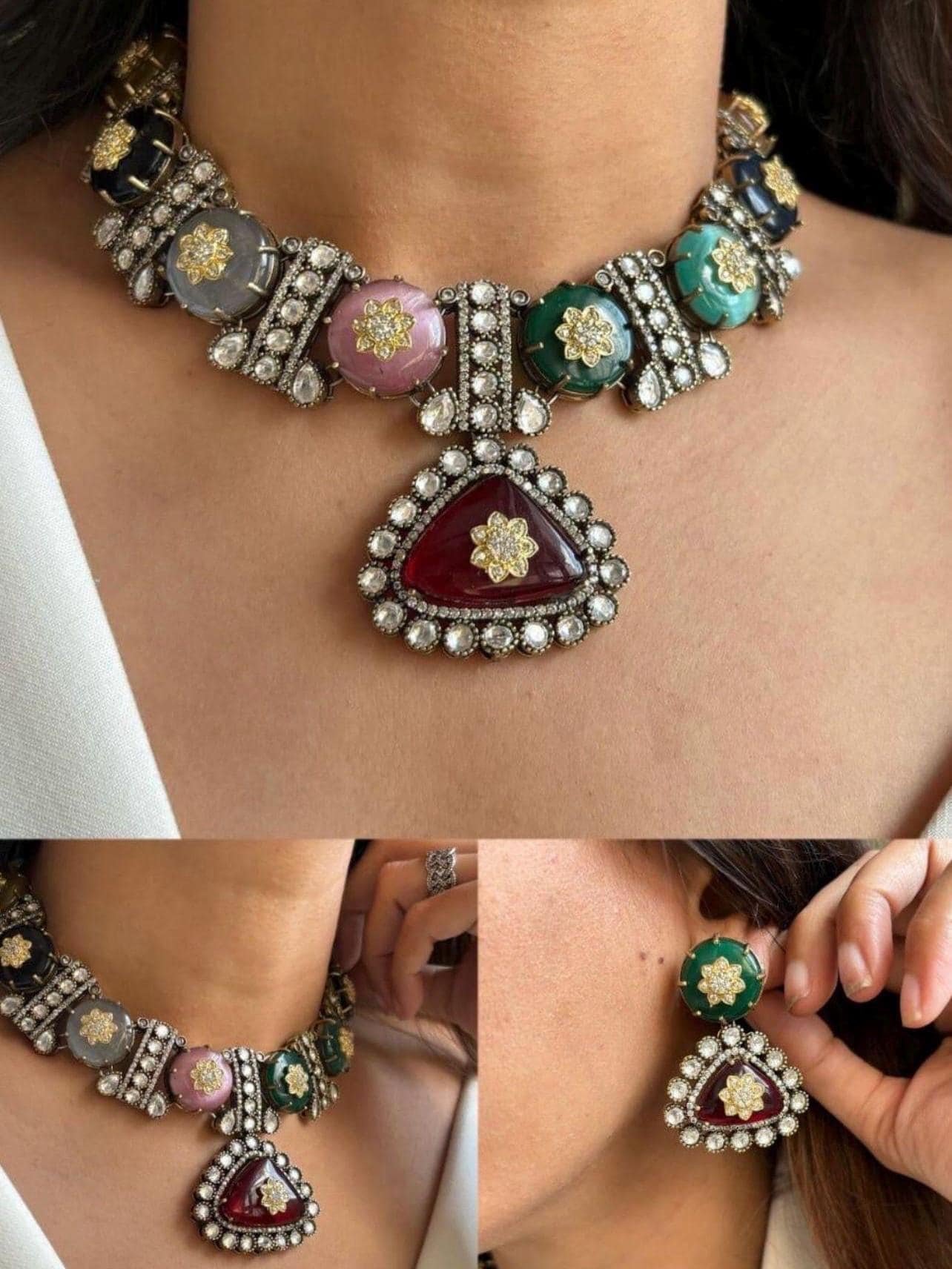 Rajsi Polki Multicolor Necklace Set