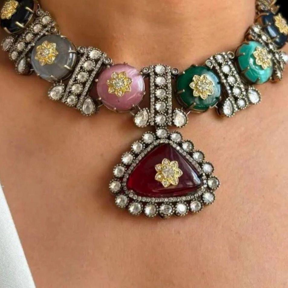Rajsi Polki Multicolor Necklace Set