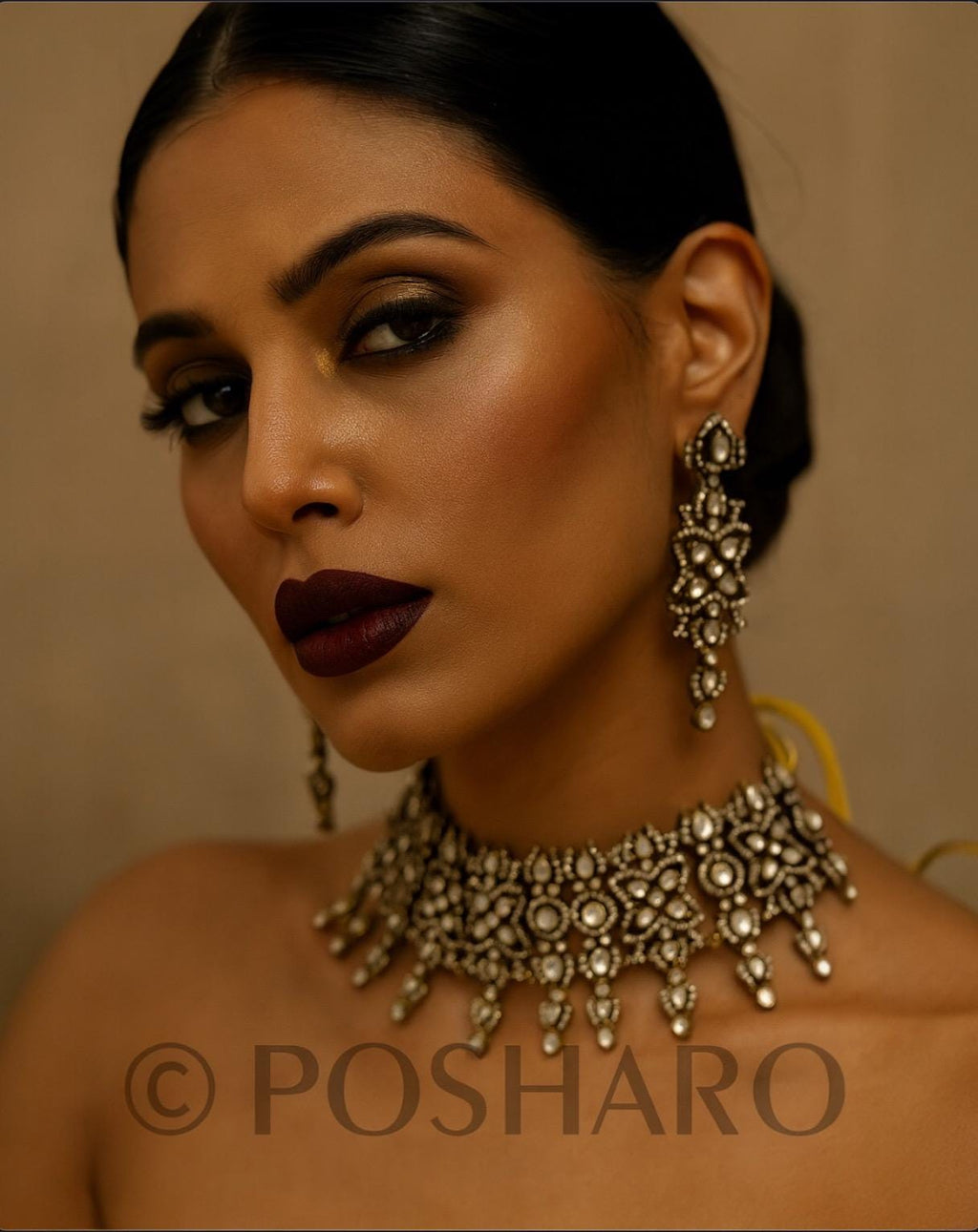 Vintage-Inspired Moissanite Kundan Polki Choker Necklace Set with Earrings | Bridal Jewelry | Indian Wedding Jewelry