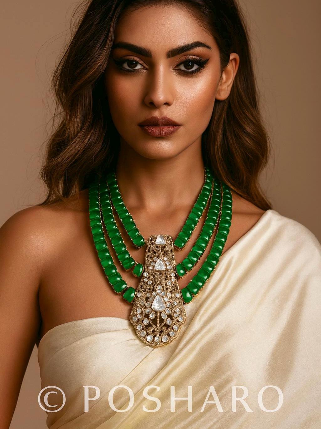 Emerald Maharani Layered Necklace Set
