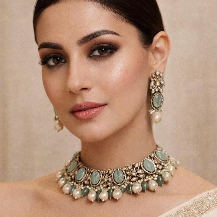 Zoya Mint Pearl Necklace Set