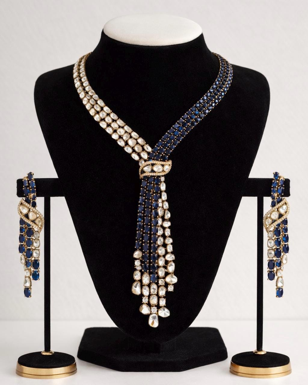 Midnight Diamond Lariat Statement Necklace Set