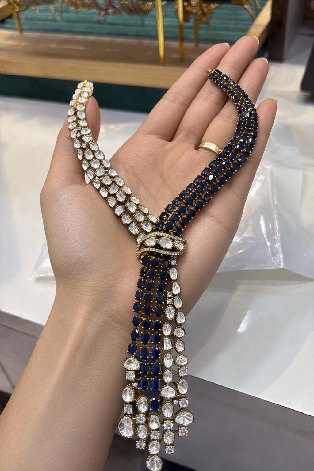 Midnight Diamond Lariat Statement Necklace Set