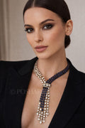 Midnight Diamond Lariat Statement Necklace Set