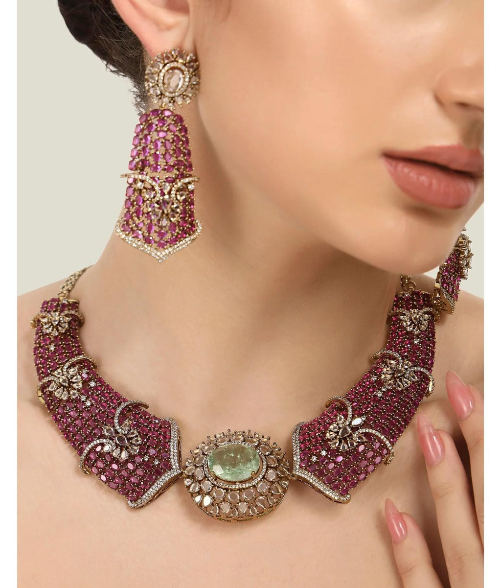 Ruby Regal Statement Necklace Set