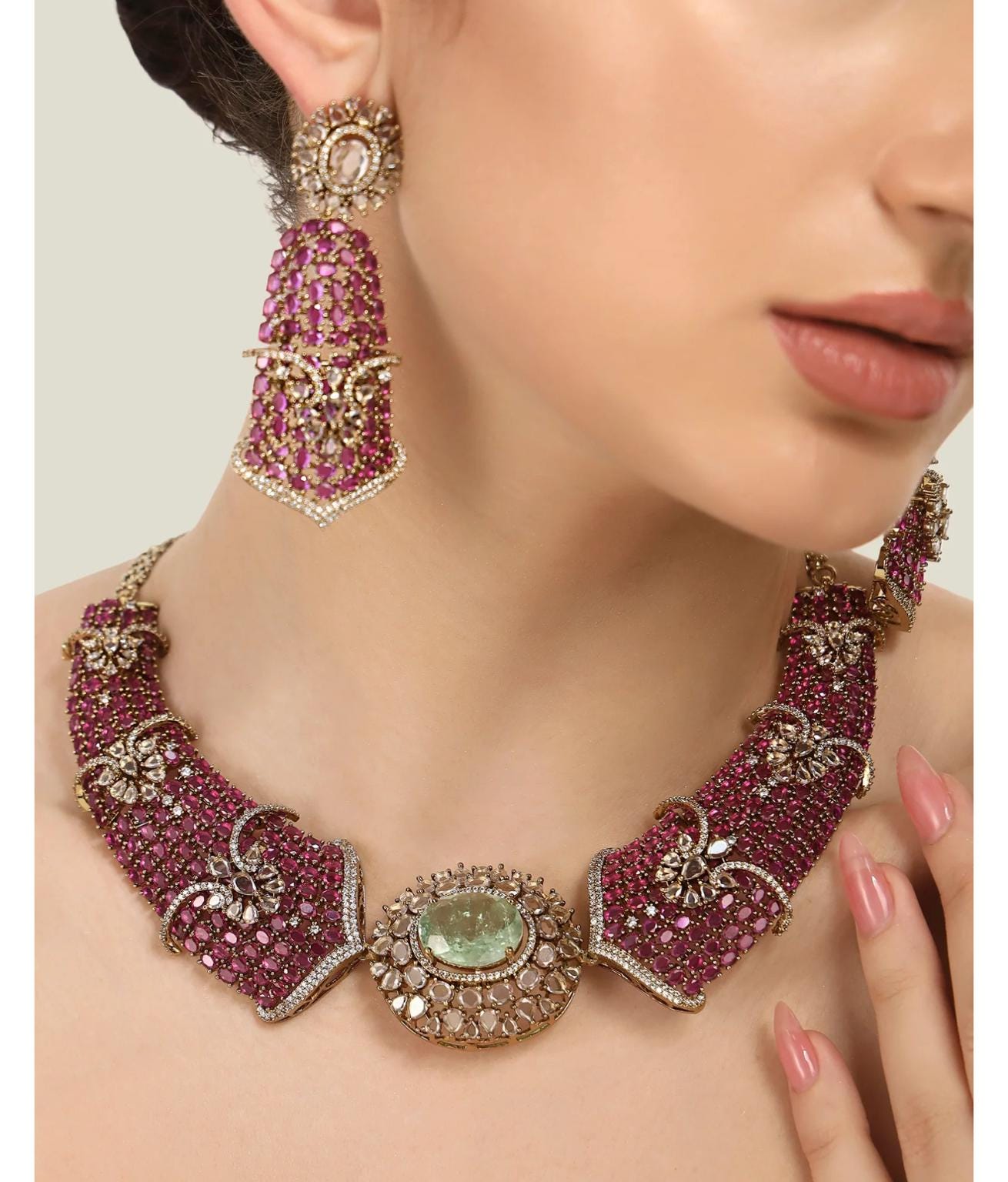 Ruby Regal Statement Necklace Set