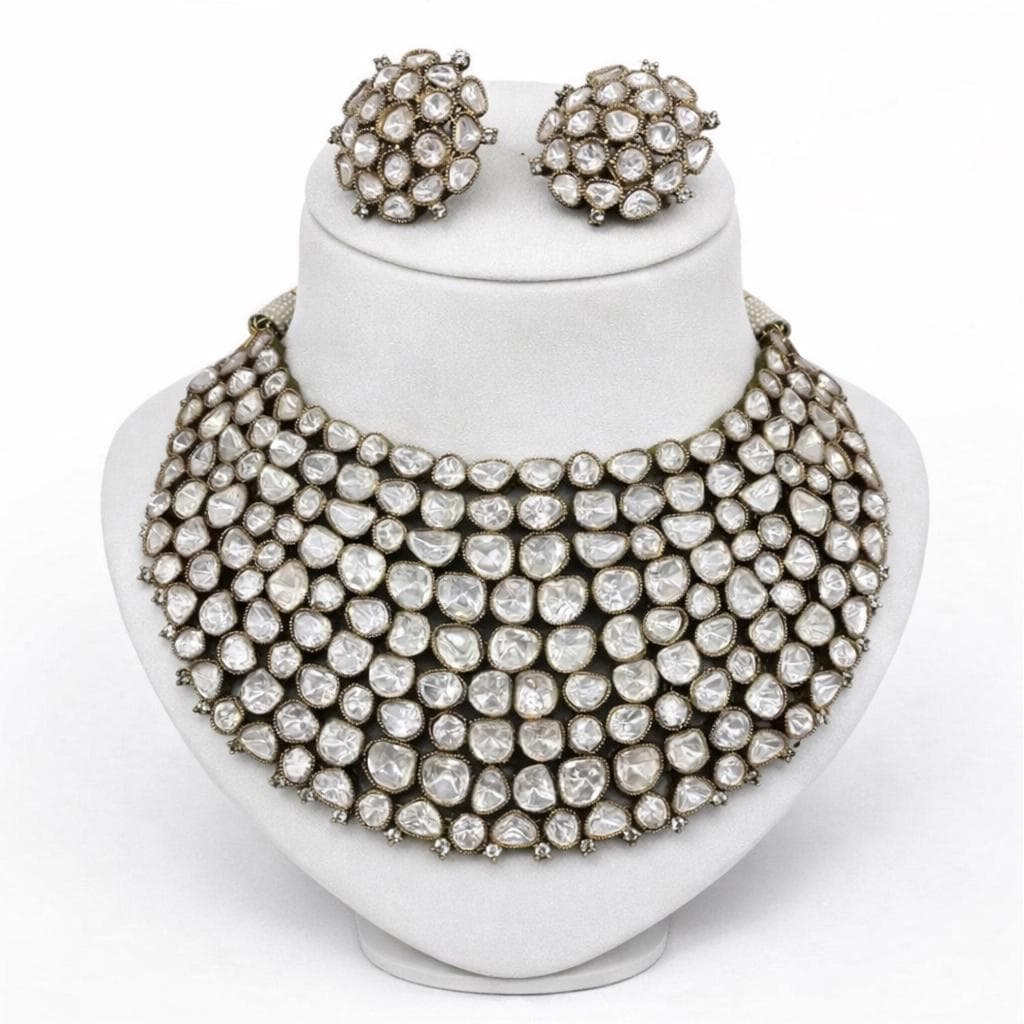 Ivory Victorian Black Rhodium Uncut Kundan Choker Set