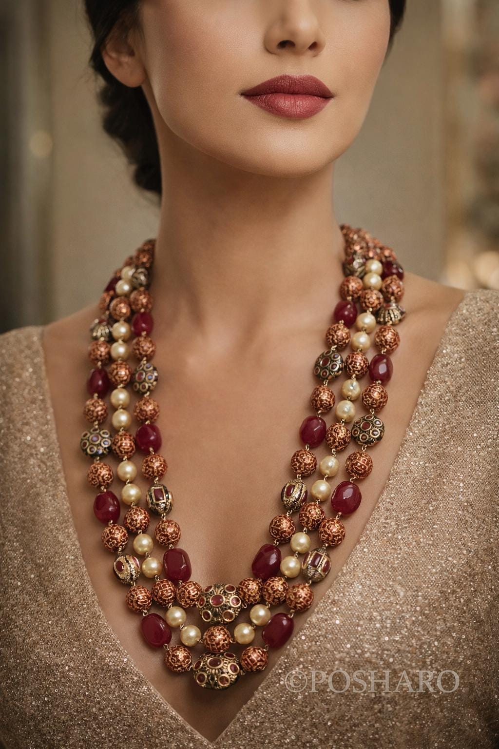 Vintage Mocha Pearls Layers Necklace