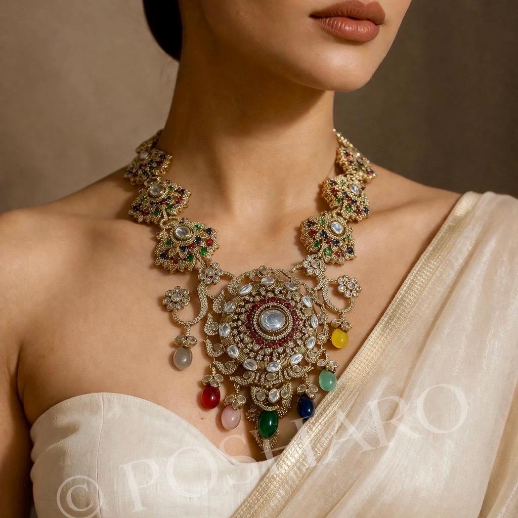 Royal Polki Medallion Necklace Set