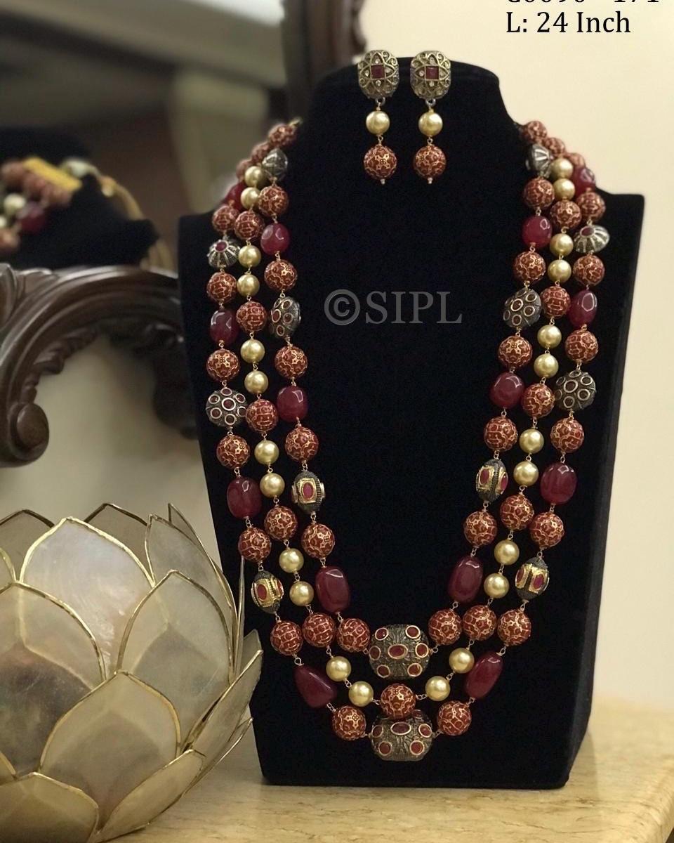 Vintage Mocha Pearls Layers Necklace