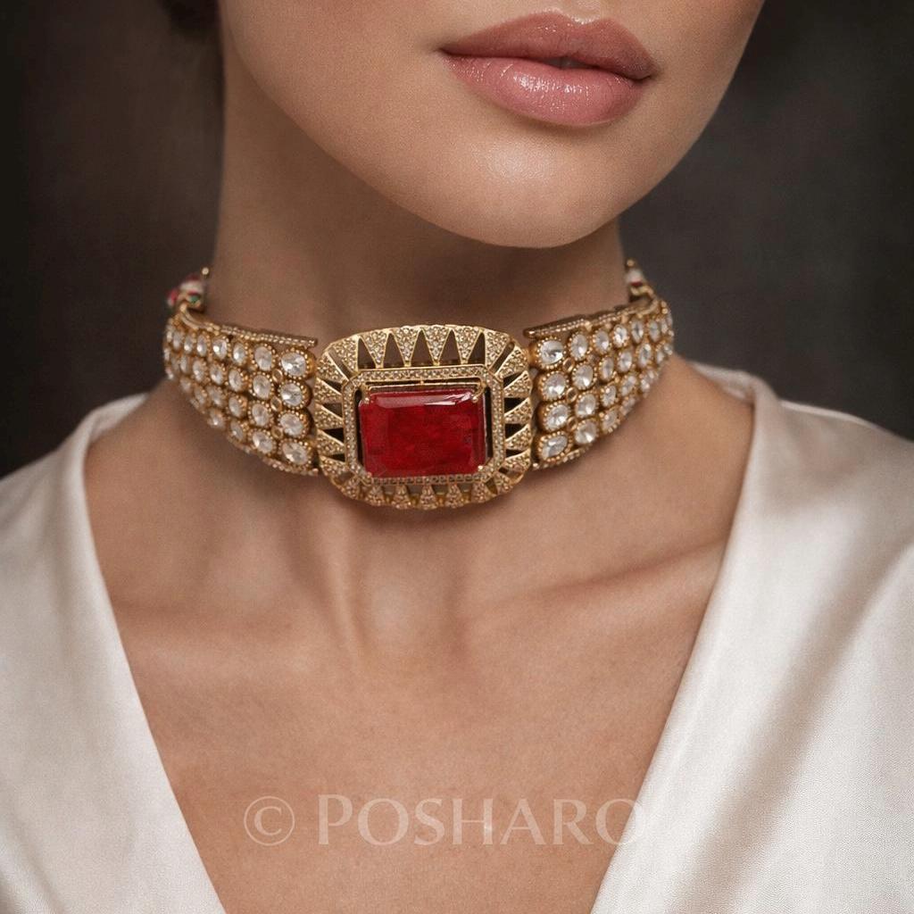 Iraaya Ruby Statement Choker Set