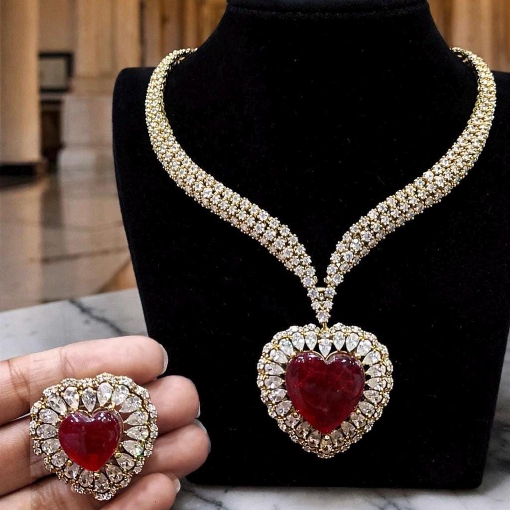 Ruby Crimson Heart Luxe Necklace Set