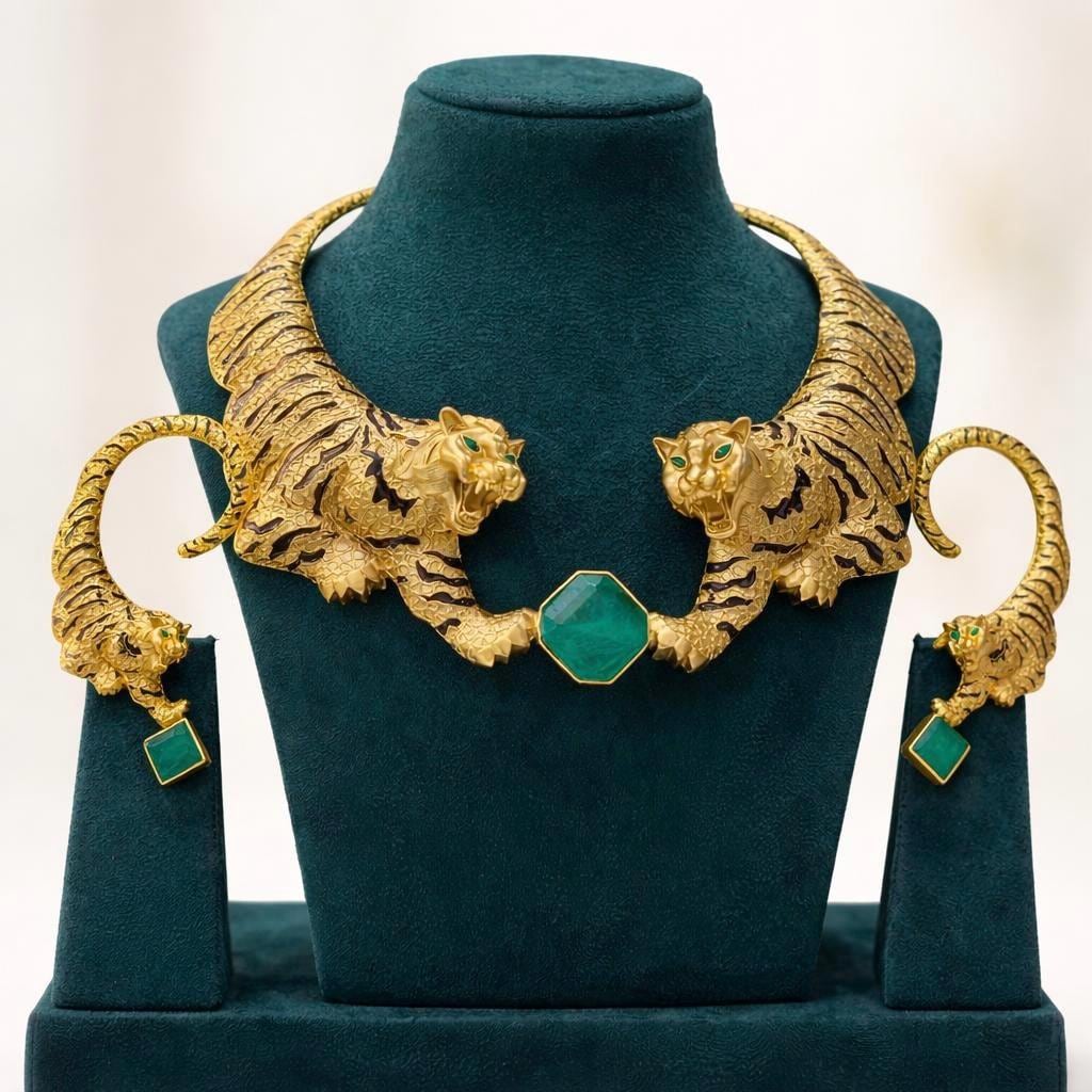 Tiger Royale Emerald Statement Necklace Set