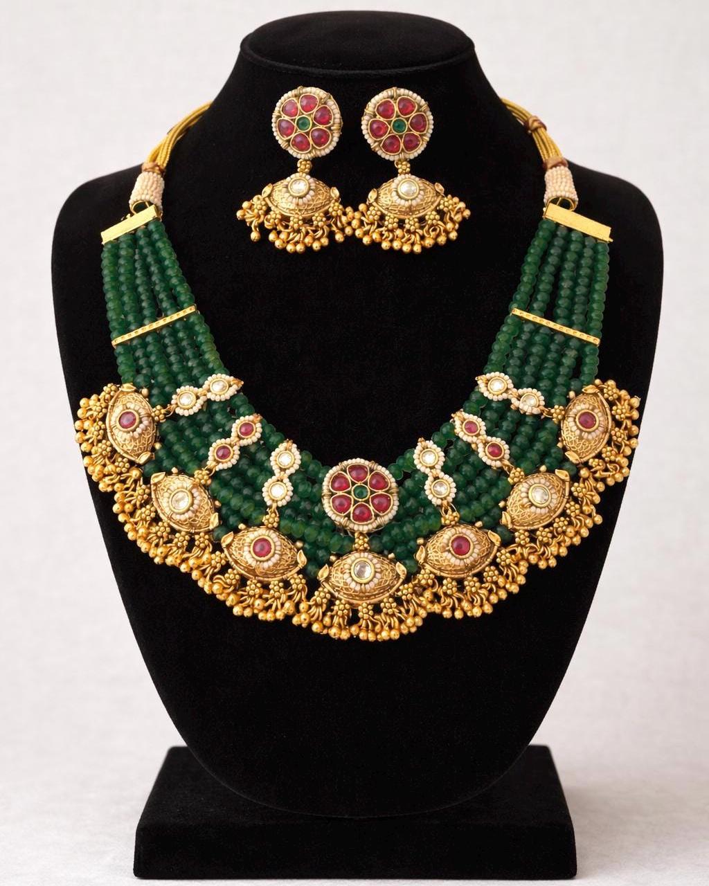 Aadhira Emerald Temple Luxe Necklace Set
