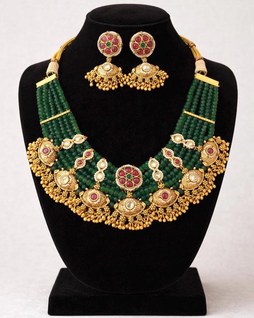 Aadhira Emerald Temple Luxe Necklace Set