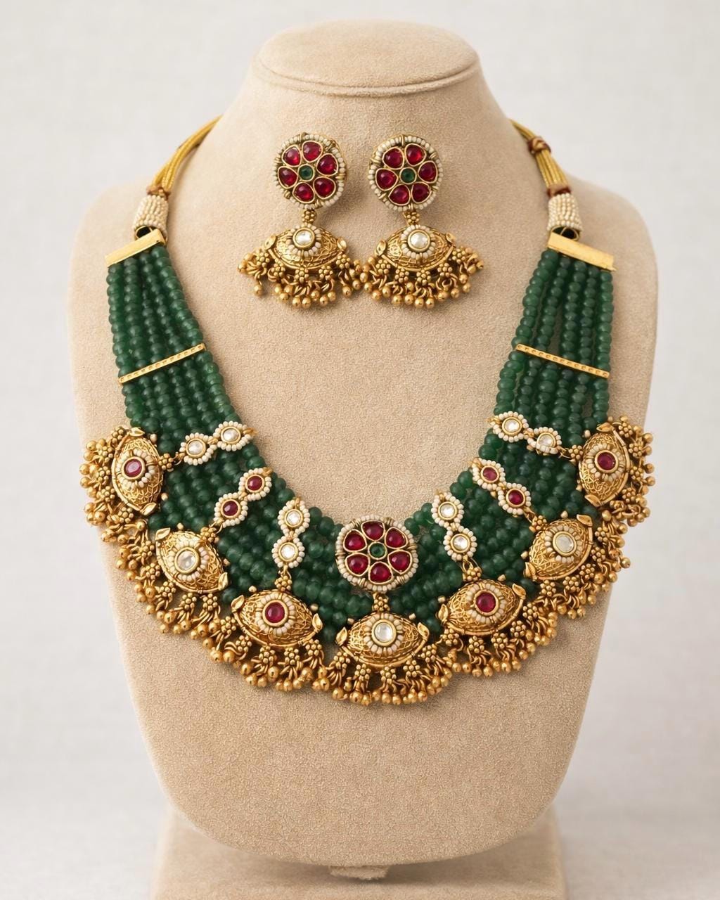 Aadhira Emerald Temple Luxe Necklace Set