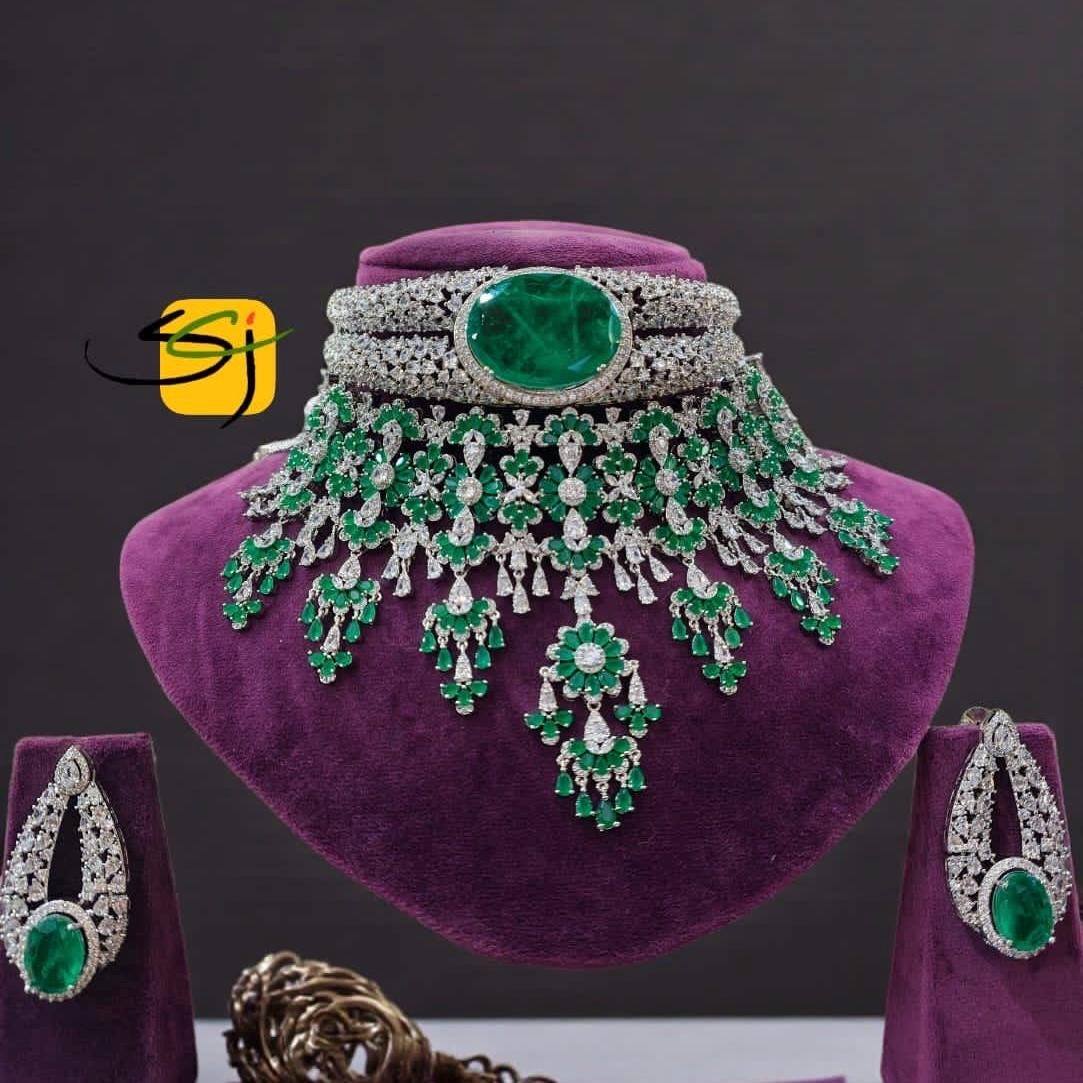 Emerald Regal Diamond Bridal Choker Set