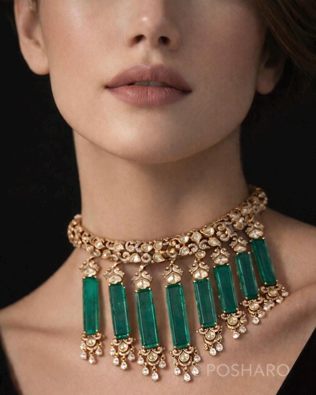 Emerald Cascade Luxe Bar Drop Choker Set