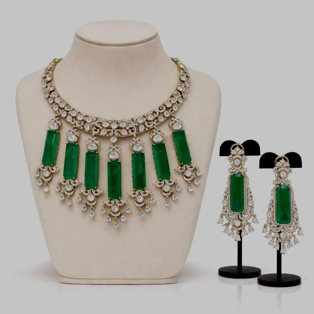 Emerald Cascade Luxe Bar Drop Choker Set